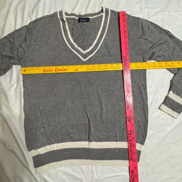 Zara Man Gray V-Neck Silk Blend Sweater with Cream White Trim Size XL - Picture 7 of 8